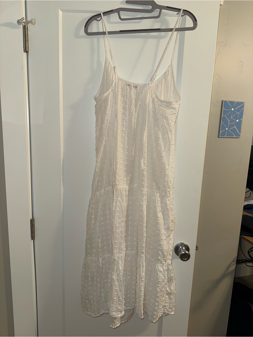 Madewell White Textured Swiss Dot Spaghetti Strap Midi Dress Coverup - Picture 6 of 8